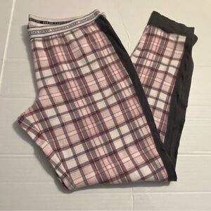 Victoria Secret Pink Plaid Waffle Knit Pajama Pants Branded Waistband L